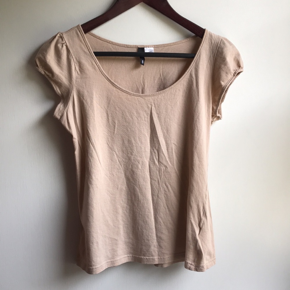 H&M Tan Beige Cap Puff Sleeve T Shirt Top sz S / 8